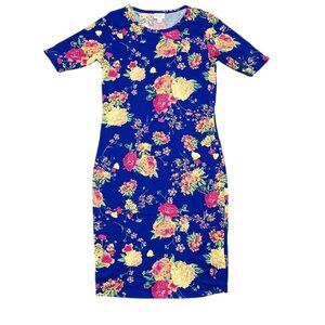 NEW NWT LuLaRoe Julia Pencil Dress Floral Blue Pink Rose Slim Fitted Knee Length